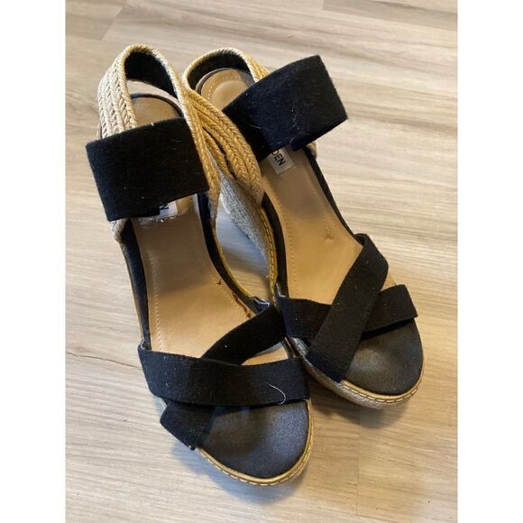 Steve Madden Shoes - Steve Madden Eira, women’s black open toed espadrille high wedges size 9.5
